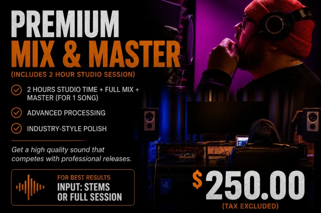 Premium Mix & Master (INCLUDES 2 HOUR STUDIO SESSION)
